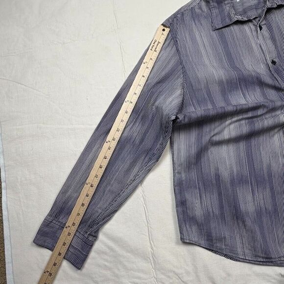 Calvin Klein 100% Cotton Blue/White Striped Long-Sleeve Button-Up Shirt, Large - Picture 10 of 10